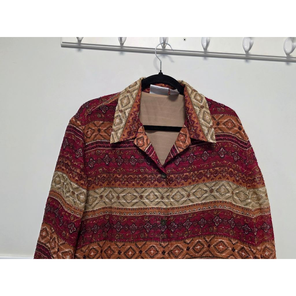 Women's Alfred Dunner Red Beige Patterned Button Down Shirt Size 18 - Picture 3 of 8